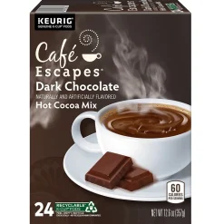 Keurig K-Cups<Cafe Escapes Dark Chocolate Hot Cocoa Mix, Keurig® K-Cup® Pods, 24/Box (6802)