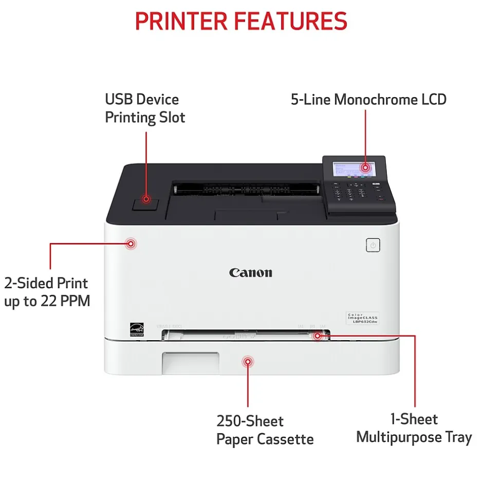 Color Printers<Canon imageCLASS LBP632Cdw Wireless Color Laser Printer, Single-Function, Print (LBP632CDW)