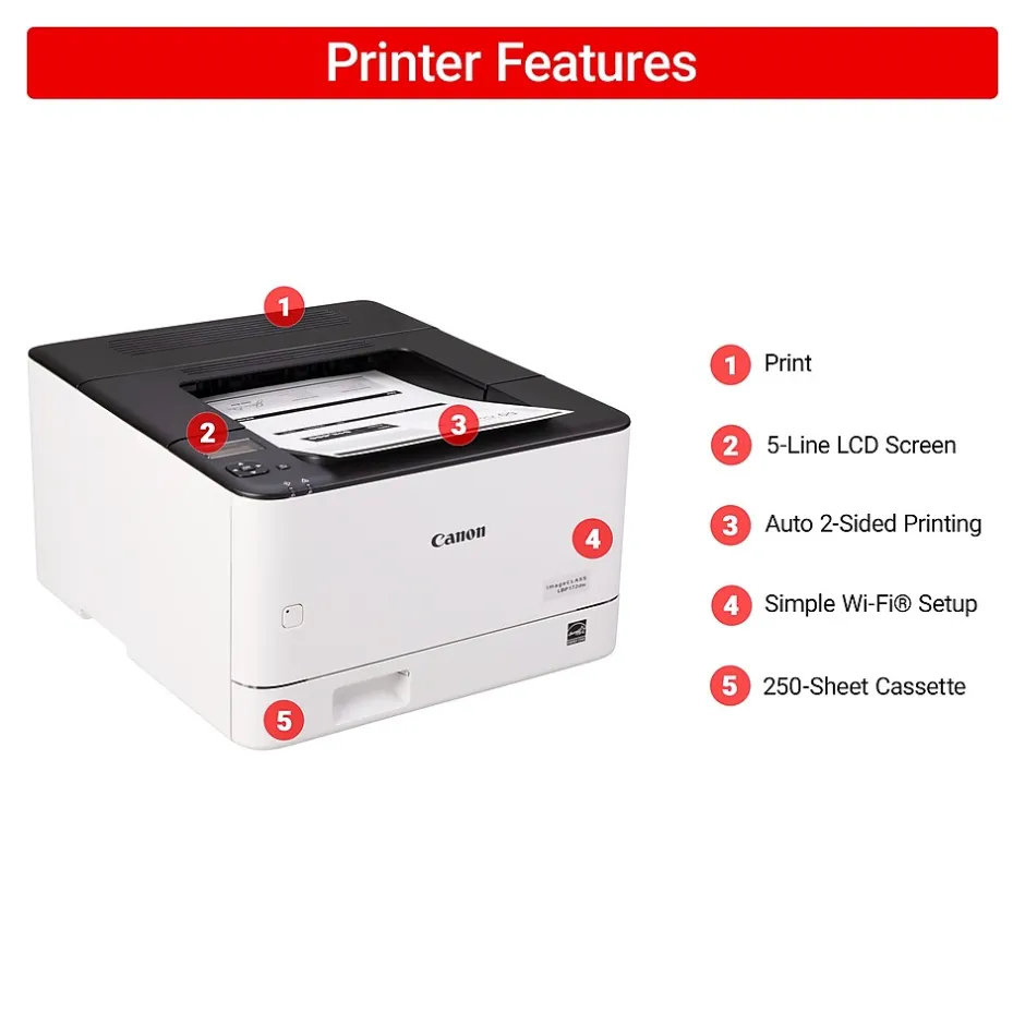 Black & White Printers<Canon imageCLASS LBP172dw Wireless Black & White Laser Printer, Single-Function, Print (6353C004)
