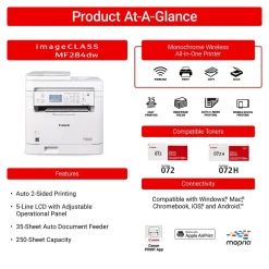 Black & White Printers<Canon imageCLASS MF284dw Wireless Black & White Laser Printer, All-In-One, Print, Scan, Copy (6354C019)