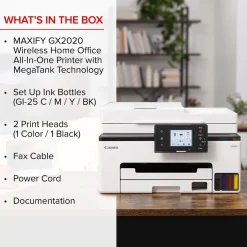 Color Printers<Canon MAXIFY GX2020 Wireless Color Inkjet Printer, All-In-One, Print, Scan, Copy, Fax (GX2020)