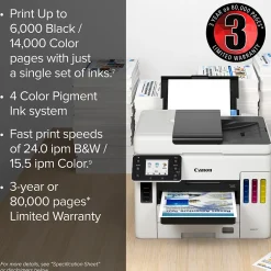 Color Printers<Canon MegaTank MAXIFY GX7021 Wireless Color All-in-One Inkjet Printer (4471C037)