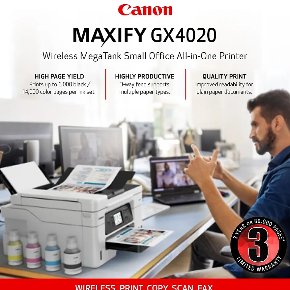 Color Printers<Canon MegaTank MAXIFY GX4020 Wireless Color All-in-One Inkjet Printer (5779C002)