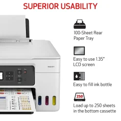 Color Printers<Canon MegaTank MAXIFY GX3020 Wireless Color All-in-One Inkjet Printer (5777C002)