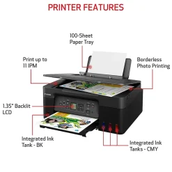 Color Printers<Canon PIXMA MegaTank G3270 BK Wireless Color Inkjet Printer, All-In-One Supertank, Print, Scan, Copy (G3270 BK) Black