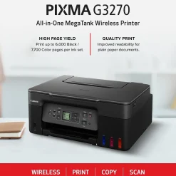 Color Printers<Canon PIXMA MegaTank G3270 BK Wireless Color Inkjet Printer, All-In-One Supertank, Print, Scan, Copy (G3270 BK) Black