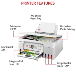 Color Printers<Canon PIXMA MegaTank G3270 WH Wireless Color Inkjet Printer, All-In-One Supertank, Print, Scan, Copy (G3270 WH) White