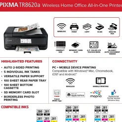 Instant Photo Printers<Canon PIXMA TR8620a Wireless Color Inkjet Printer, All-In-One, Print, Scan, Copy, Fax (TR8620A)