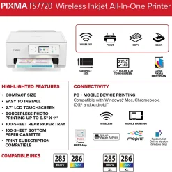 Color Printers<Canon PIXMA TS7720 Wireless Color Inkjet Printer, All-In-One, Print, Scan, Copy (TS7720)