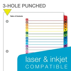Cardinal OneStep Printable Table of Contents and Dividers, A-Z - 26-Tab, Multicolor, 1/St