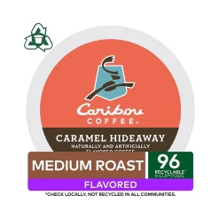 Keurig K-Cups<Caribou Coffee Caramel Hideaway Coffee Keurig K-Cup Pods, Medium Roast, 96/Box (736685CT)