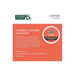Keurig K-Cups<Caribou Coffee Caramel Hideaway Coffee Keurig K-Cup Pods, Medium Roast, 96/Box (736685CT)
