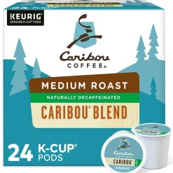 Keurig K-Cups<Caribou Coffee Caribou Blend Decaf Coffee, Medium Roast, 0.41 oz. Keurig® K-Cup® Pods, 24/Box (6995)
