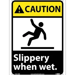 Social Distance Signage<National Marker Caution Signs; Slippery When Wet (W/Graphic), 14X10, Rigid Plastic