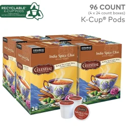 Keurig K-Cups<Celestial Seasonings India Spice Chai Herbal Tea, Keurig® K-Cup® Pods, 96/Carton (14738)