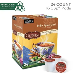 Tea<Celestial Seasonings India Spice Chai Tea, 0.13 oz. Keurig® K-Cup®p Pods, 24/Box (14738)