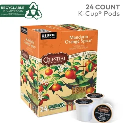 Tea<Celestial Seasonings Mandarin Orange Spice Herbal Tea, Keurig® K-Cup® Pods, 24/Box (14735)