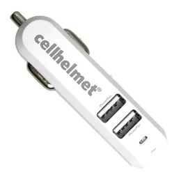 Lightning Cables<cellhelmet 4.8-Amp 3-Port USB Car Charger with USB-A to Lightning Flat Cable, 3 Feet (CAR-4.8/3-B+F-LIGHT-3-W)