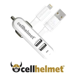 Lightning Cables<cellhelmet 4.8-Amp 3-Port USB Car Charger with USB-A to Lightning Flat Cable, 3 Feet (CAR-4.8/3-B+F-LIGHT-3-W)