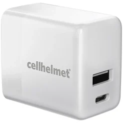 cellhelmet Dual Wall Block Charger with USB and USB-C Port, 20-Watt, White (WALL-PD-20W-A-C)