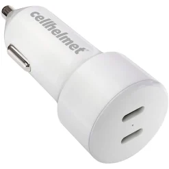 cellhelmet Dual-Port USB-C Power Delivery Car Charger, 20-Watt, White (CAR-PD-20W-C-C)