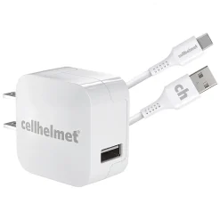 Lightning Cables<cellhelmet Single-USB Wall Charger with USB-C to USB-A Round Cable, 3 ft., 2.4-Amp, White (WALL-2.4+R-C-A-W)