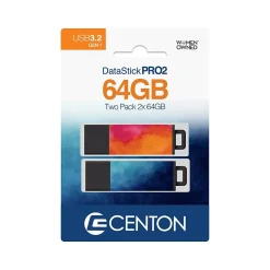 Centon DataStick Pro 2 64GB USB 3.2 Type-A Flash Drives, Watercolor Blue/Watercolor Orange, 2/Pack (C1-U3T0AY-64G-2)* Usb Flash Drives