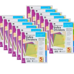 CLI Charles Leonard Index Dividers, 5-Tab, Assorted Colors, 5 Per Pack, 12 Packs (CHL48500ST-12) Clearance
