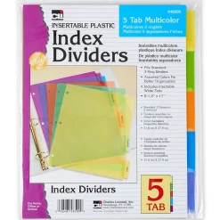 CLI Charles Leonard Index Dividers, 5-Tab, Assorted Colors, 5 Per Pack, 12 Packs (CHL48500ST-12) Clearance