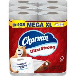 Charmin Ultra Strong Mega XL Toilet Paper, 2-Ply, White, 330 Sheets/Roll, 18 Rolls/Pack (04308)