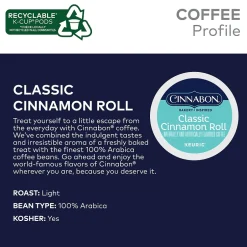 Keurig K-Cups<Cinnabon Classic Cinnamon Roll Coffee Keurig® K-Cup® Pods, Light Roast, 96/Carton (10099555063056)