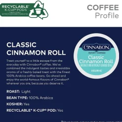 Keurig K-Cups<Cinnabon Classic Cinnamon Roll Coffee Keurig® K-Cup® Pods, Light Roast, 24/Box (6305)