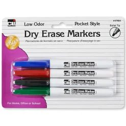 CLI Pocket Style Dry Erase Markers, Bullet Tip, Assorted Colors, 4/Pack, 12 Packs (CHL47804-12) Discount