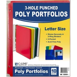 C-Line ® Heavyweight, 3-Hole Punched, 2-Pocket Portfolio, Assorted Colors, 10 Per Pack, 2 Packs (CLI32930-2) Outlet