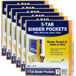C-Line Heavyweight Poly Binder Pocket with Write-On Tabs, Assorted Colors, 5/Pack, 6 Packs (CLI06650-6) Clearance