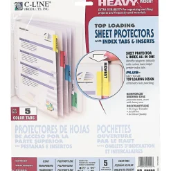 C-Line Heavyweight Sheet Protectors, 8-1/2" x 11", Assorted Colors, 5 Tab, 5/Set (5550) Sale