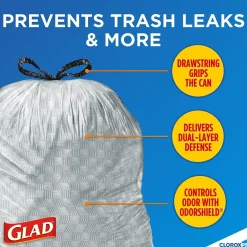 Glad CloroxPro ForceFlex 13 Gallon Tall Kitchen Trash Bag, 23.75" x 24.88", Low Density, .72 mil, Gray, 100/Box (70427)