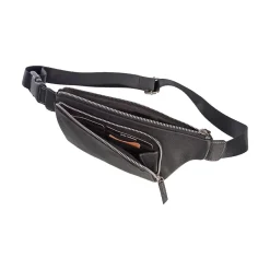 Club Rochelier Black Genuine Leather Belt Bag, Small (CL110WB02-Blk)