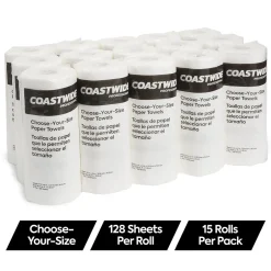 Paper Towels<Coastwide Professional Choose-Your-Size Kitchen Rolls Paper Towel, 2-Ply, White, 128 Sheets/Roll, 15 Rolls/Carton (CW21809)