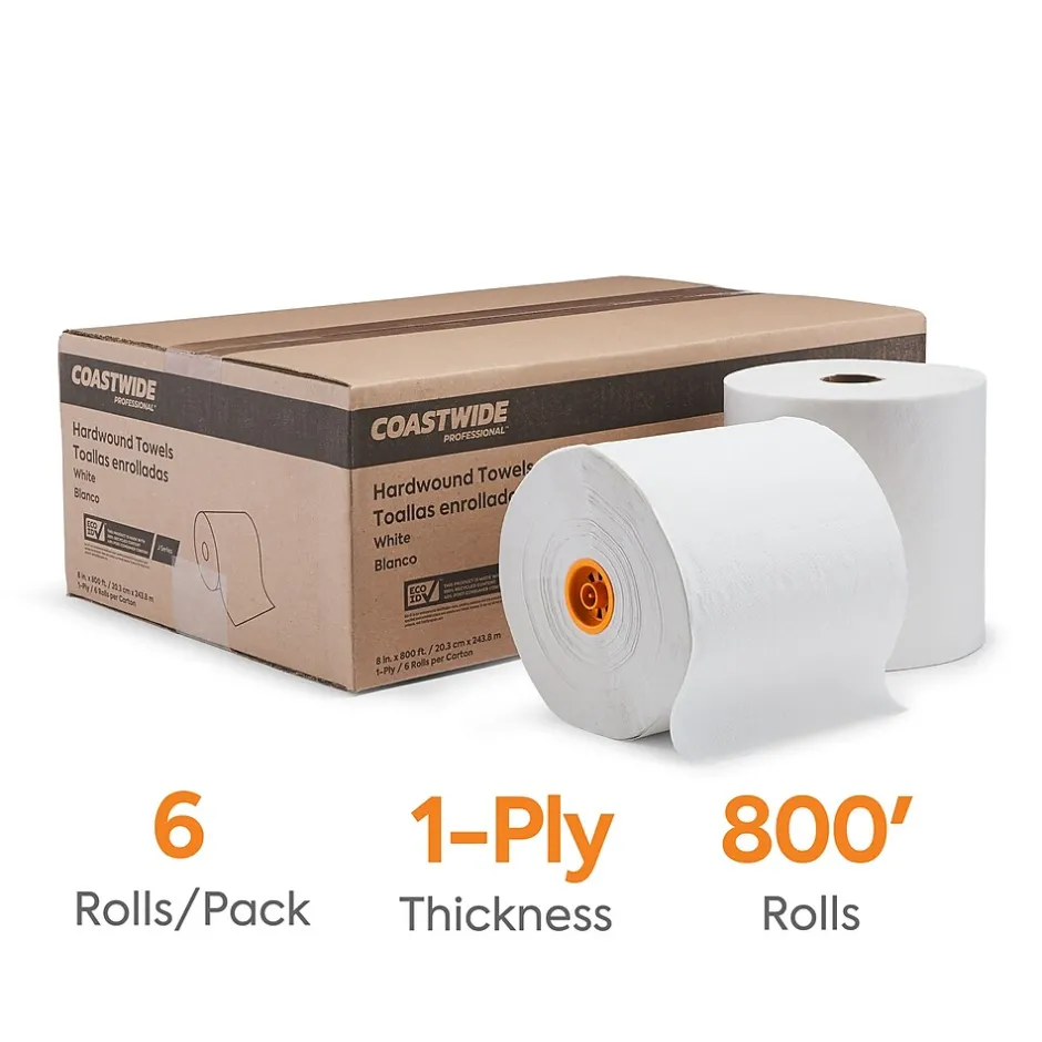 Paper Towels<Coastwide Professional ™ J-Series Recycled Hardwound Paper Towels, 1-ply, 800 ft./Roll, 6 Rolls/Carton (CWJHT-ECO)