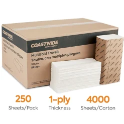 Paper Towels<Coastwide Professional ™ Multifold Paper Towels, 1-ply, 250 Sheets/Pack, 16 Packs/Carton (CW58045)