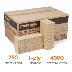 Paper Towels<Coastwide Professional ™ Multifold Paper Towels, 1-ply, 250 Sheets/Pack, 16 Packs/Carton (CW21819)