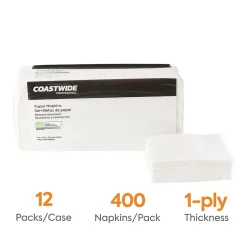 Napkins<Coastwide Professional ™ Recycled Napkin, 1-Ply, White, 400/Pack, 12 Pack/Carton (CW20179)