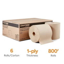 Paper Towels<Coastwide Professional ™ Recycled Hardwound Paper Towels, 1-Ply, 800 ft./Roll, 6 Rolls/Carton (CW20181)