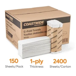 Paper Towels<Coastwide Professional ™ Recycled C-Fold Paper Towels, 1-Ply, 150 Sheets/Pack, 2400 Sheets/Carton (CW25383)