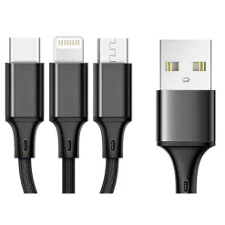 Ethernet Cables<CODi Multi-Charging Braided USB-A Cable with USB-C/Micro USB/Lightning Connectors, Black (A10168)