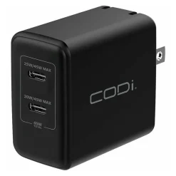 CODi PowerLine+ 45W Dual USB-C Universal Wall Charger, Black (WC045-2C)