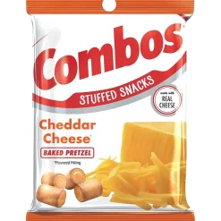 Pretzels<Combos Cheddar Cheese Pretzel Baked Snacks 6.3 oz. Bags, 12 Bags/Carton (42005)