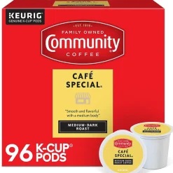 Keurig K-Cups<Community Coffee Cafe Special Coffee, Keurig K-Cup Pod, Medium-Dark Roast, 96/Carton (5000374325CT)