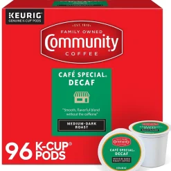 Keurig K-Cups<Community Coffee Cafe Special Decaf Coffee, Keurig K-Cup Pod, Medium-Dark Roast, 96/Carton (5000374327CT)